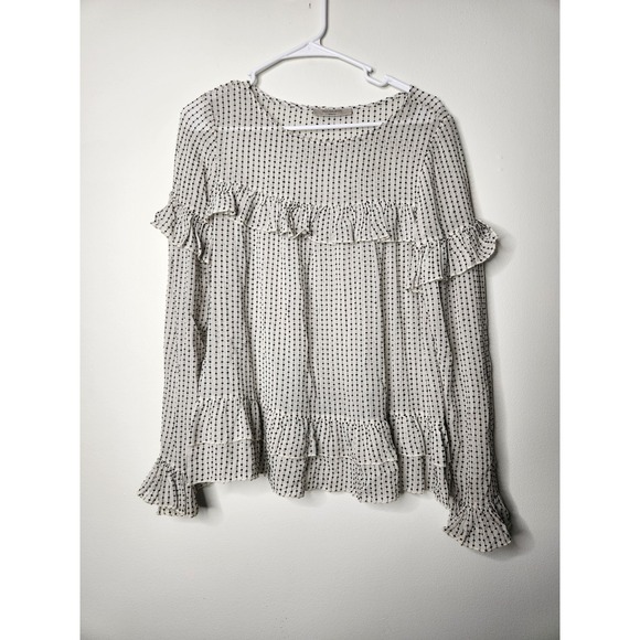 AllSaints Evia Embroidered Ruffle Trim Long Sleeve Top‎ Small - Picture 2 of 7